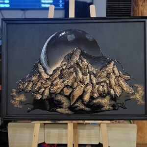 Handmade mountain and moon art canvas